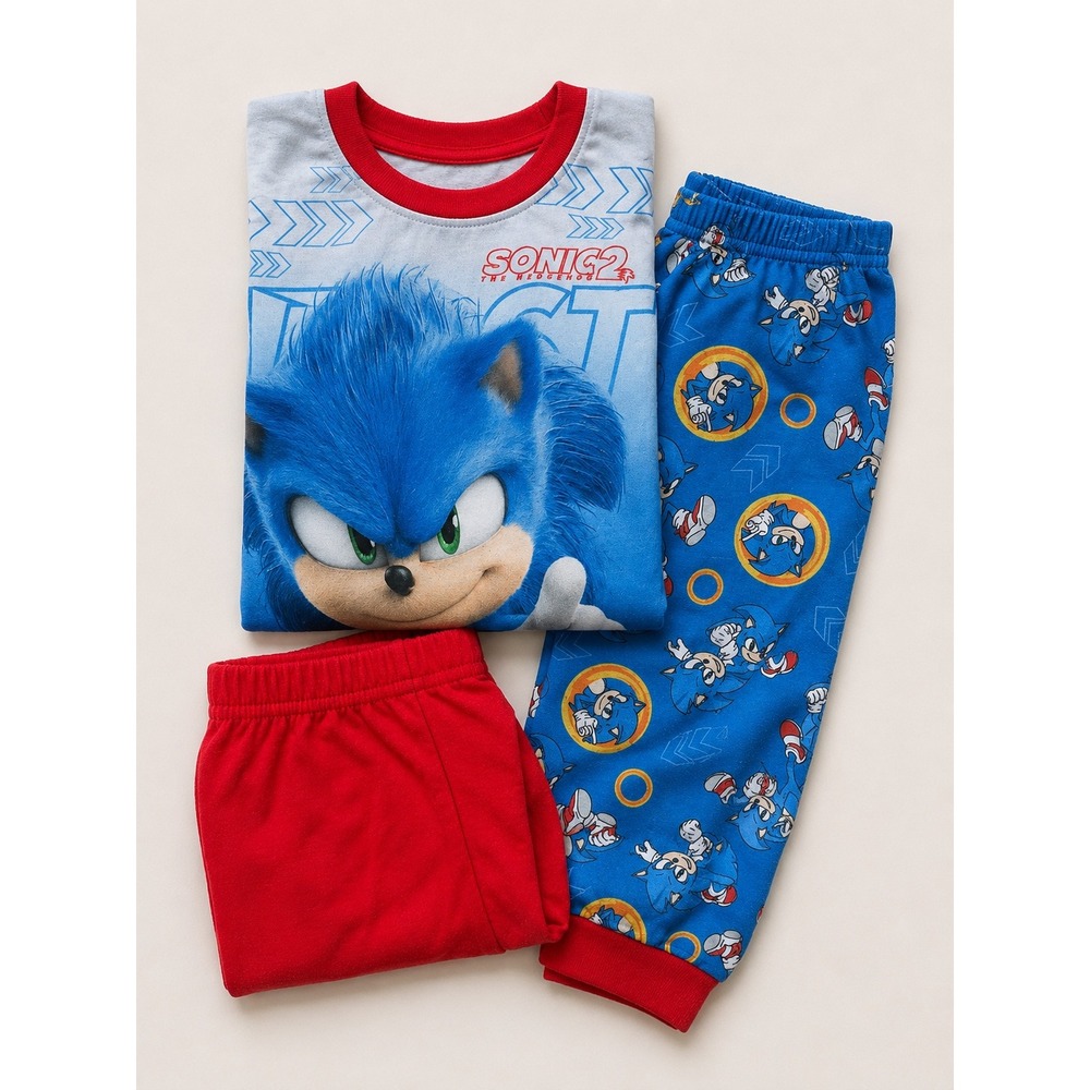 Sonic the Hedgehog Kids 3-Piece Pajama Set Blue Red Size 10 Shorts and Pants